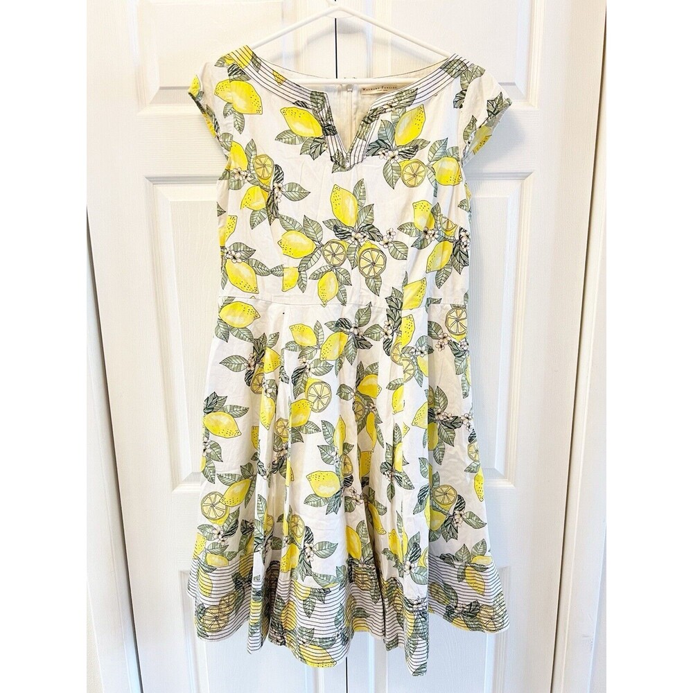 wayward fancies eshakti Customs‎ Lemon Midi Fit Flare Dress Size M